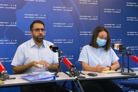 Workers’ Party leaders Pritam Singh and Sylvia Lim at the press conference yesterday.