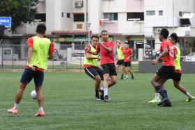 Warriors FC players during a training session at Jurong Stadium in January 2020.