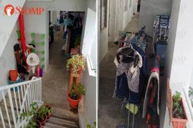 How to walk? Common areas of Rivervale Crescent block cluttered with items