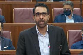 Leader of the Opposition Pritam Singh speaking in Parliament on Feb 15, 2022. 
