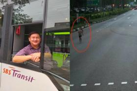 Bus captain Ong Shi Chuin (left) received plaudits for saving a young girl from oncoming traffic at Marina Boulevard.