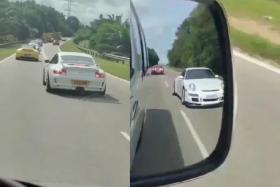 S'pore-registered Porsche convoy driving recklessly on Johor highway wanted by Malaysian police