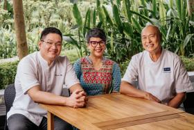 (From left) Mr Marvas Ng, executive chef of Path, Masterchef Singapore Season 2’s Vasunthara Ramasamy and celebrity chef Damian D’Silva. 

