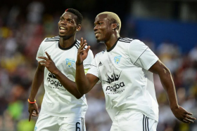 Mathias Pogba (right) celebrates his goal with his brother Paul Pogba in a file photo from June 2017. 