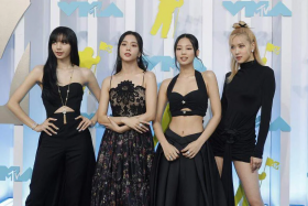 Lisa, Jisoo, Jennie, and Rose of Blackpink pose on the red carpet at the MTV Video Music Awards at the Prudential Centre in Newark, New Jersey, USA, on Aug 28, 2022. 