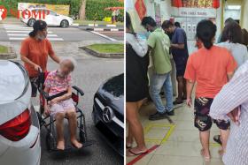 Helper leaves wheelchair-bound woman between 2 parked cars at roadside, goes to buy lottery