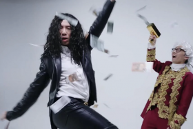 TwoSet Violin&#039;s parody video Sell Out stars Eddy Chen (left) as Paganini and Brett Yang as Mozart. 