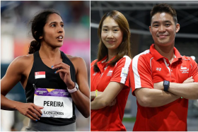 (From left) Sprinter Shanti Pereira, shuttlers Jessica Tan and Terry Hee. 