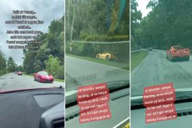 S'pore Ferraris caught on camera speeding along Malaysia road – one of them crashes into a ditch