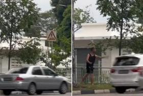 Man filmed throwing stones at cars along Simei Avenue, across from CGH