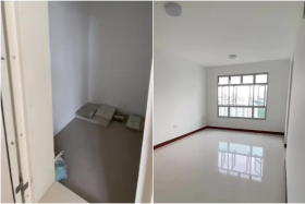 A three-room HDB flat at 95A Henderson Road appeared to have never been renovated, aside from lighting installed on the ceiling. 