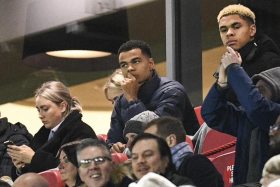 Liverpool&#039;s new signing Cody Gakpo in the stands at Anfield for the Premier League match against Leicester on Dec 30. 
