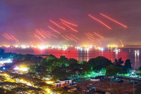 Flares fired from ships off East Coast Park at the stroke of midnight on Jan 1. 
