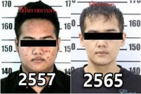 Sarahat Sawangjaeng went under the knife several times to transform his face, and changed his name to Jimin Cheong while attempting to dodge detectives. Sarahat, pictured pre op (left). PHOTOS: THAILAND POLICE HANDOUT
