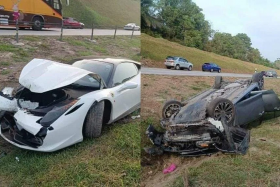 Police said the Singaporean driver of the white Ferrari car lost control of his vehicle and crashed into the Toyota sedan. PHOTOS: SG ROAD VIGILANTE/FACEBOOK
