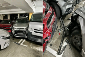 Rental car going 50km/h inside car park crashes, causing chain collision