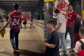 A Liverpool fan was seen having an outburst at Stadium MRT Station as well as in the train.