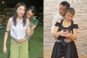 In separate livestreams, local actor Terence Cao was seen hugging actress Dawn Yeoh (left) from the back, as well as a Malaysian businesswoman named Joyce.