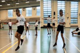 The young trainee is seen gliding effortlessly across the floor in the video.