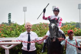Trainer Tim Fitzsimmons leading in King Of Sixty-One (Vlad Duric) after the Irish-bred&#039;s victory over the 2,000m on Sept 23. His charge looks set to score again, based on his fluent gallop at Kranji on Tuesday morning.