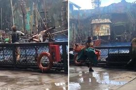 A video of the incident was shared by TikTok user BillyG, showing a performer wearing a metallic helmet thrown into the water. The video later cut to several people running forward with one carrying a stretcher.