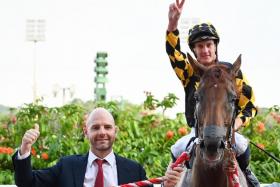 Tim Fitzsimmons leading in Golden Monkey after his Group 3 Fortune Bowl (1,400m) win on Feb 11. Winning jockey Chad Schofield will reunite with the top horse in the Group 2 EW Barker Trophy (1,400m) on April 21.