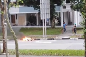 A cabby put out the fire but the e-bike reignited.