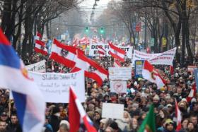 Protesters demonstrate against the Austrian government&#039;s anti-coronavirus measures, on Dec 11, 2021.