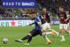 Inter Milan&#039;s Lautaro Martinez scores the 1-0 goal in Milan, Italy, on May 16, 2023.