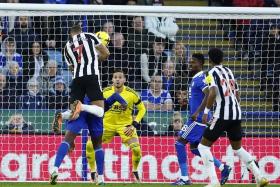 Newcastle United&#039;s Joelinton scores their third goal.