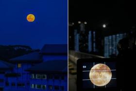 Mr Quek Song Chye took pictures of the supermoon in Pasir Ris (left), while Mr Ivan Lee took his from a Redhill multi-storey carpark.