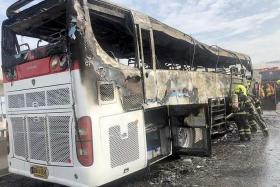 Firefighters took around 20 minutes to extinguish the flames but the bus was completely gutted by the blaze. 