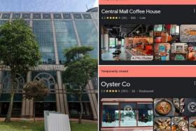 SFA said the licence of Central Mall Coffeehouse (right, top), Oyster (right, bottom) and Sushi is suspended from May 25 till June 7. 