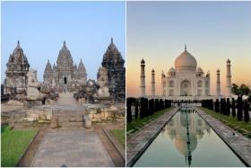 The Prambanan Temple in Indonesia (left) and the Taj Mahal in India.