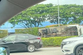 The accident involved a car and a lorry, which ended up flipped on its side, on the CTE. 