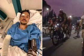 Mr Andy Oh was hospitalised after he crashed when a large group of cyclists overtook his group of cyclists on April 16.