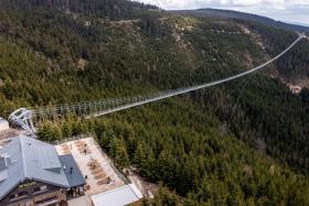 The world&#039;s longest suspension bridge, the Sky Bridge 721, in Dolni Morava, Czech Republic, connects the ridges of two mountain peaks. 