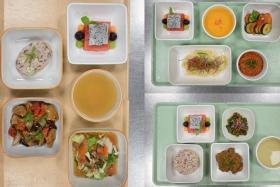 Alexandra Hospital has started offering plant-based options such as (clockwise from left) kung pao chicken, spaghetti bolognese and rendang on its inpatient menu since August 2023.