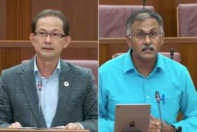 NCMP Leong Mun Wai (left) and Bukit Batok MP Murali Pillai had risen to speak during the debate on the Lease Agreements for Retail Premises Bill in Parliament.