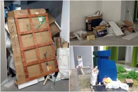 Piles of rubbish can be seen at the void decks in the area, including places not designated for waste.