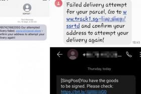 Screenshots of a fake SingPost SMSes used in a scam.