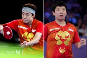 Feng Tianwei (left) and Zeng Jian won their respective table tennis women&#039;s singles semi-finals to make it to the finals.