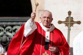 Pope Francis leads the Palm Sunday Mass in Saint Peter's Square at the Vatican, April 10, 2022. 