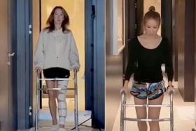 Coco Lee learns to walk again in a video of her before and after her leg operation posted on social media on Wednesday.