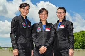 Red Lions (from left) 2WO Shirley Ng, 3WO Sandy Wong and 3WO Shirley Wong.