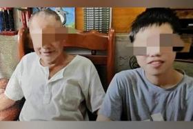 A photo, widely used online, purportedly of Mr Lai (right) and his father. The younger man fell to his death from a flat on the 10th floor in the city of Taichung in Taiwan on May 4.