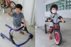 Devdan Devaraj was diagnosed with spinal muscular atrophy. Now, he can walk and even ride a tricycle with some assistance.