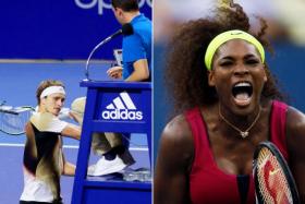 Alexander Zverev (left) was kicked out of a tournament for smashing his racket against the umpire&#039;s chair. Serena Williams claimed there is a double standard.