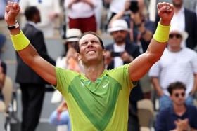 Rafael Nadal celebrates after his victory over Casper Ruud, on June 5, 2022.