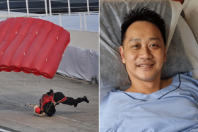 Third Warrant Officer (3WO) Jeffrey Heng suffered some injuries when he landed during the National Day Parade.